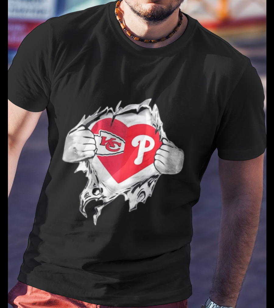 KC Phillies Rip Heart Chiefs Phillies Fan T-Shirt