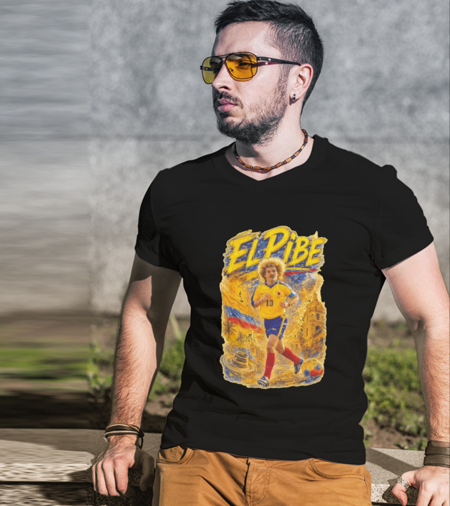 Carlos Valderrama El Pibe Colombia Football Legend Iconic Yellow Jersey T-Shirt