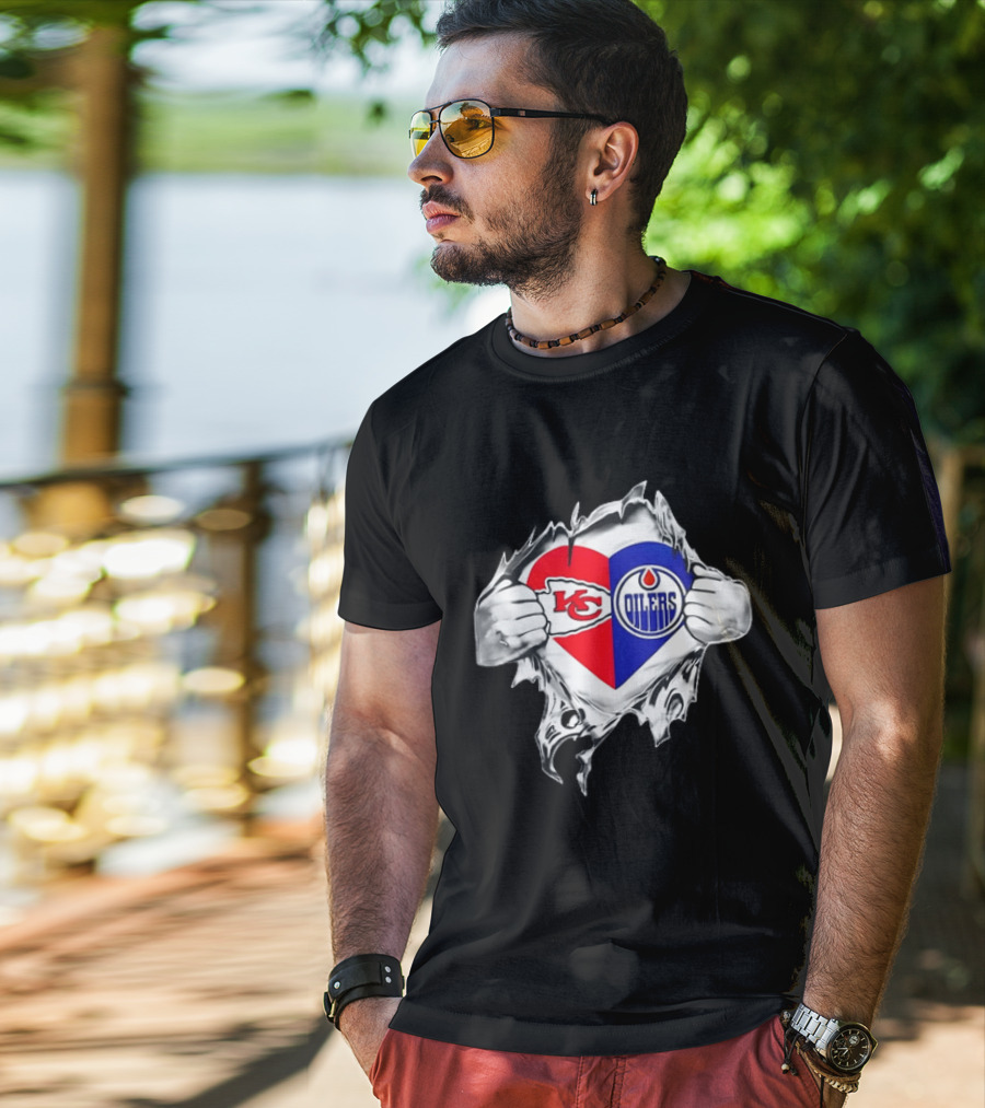 Love Heart KC Chiefs Edmonton Oilers Fusion T-Shirt