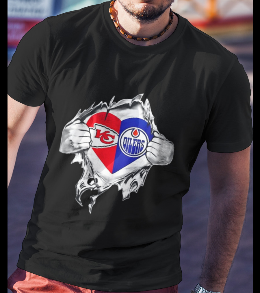 Love Heart KC Chiefs Edmonton Oilers Fusion T-Shirt