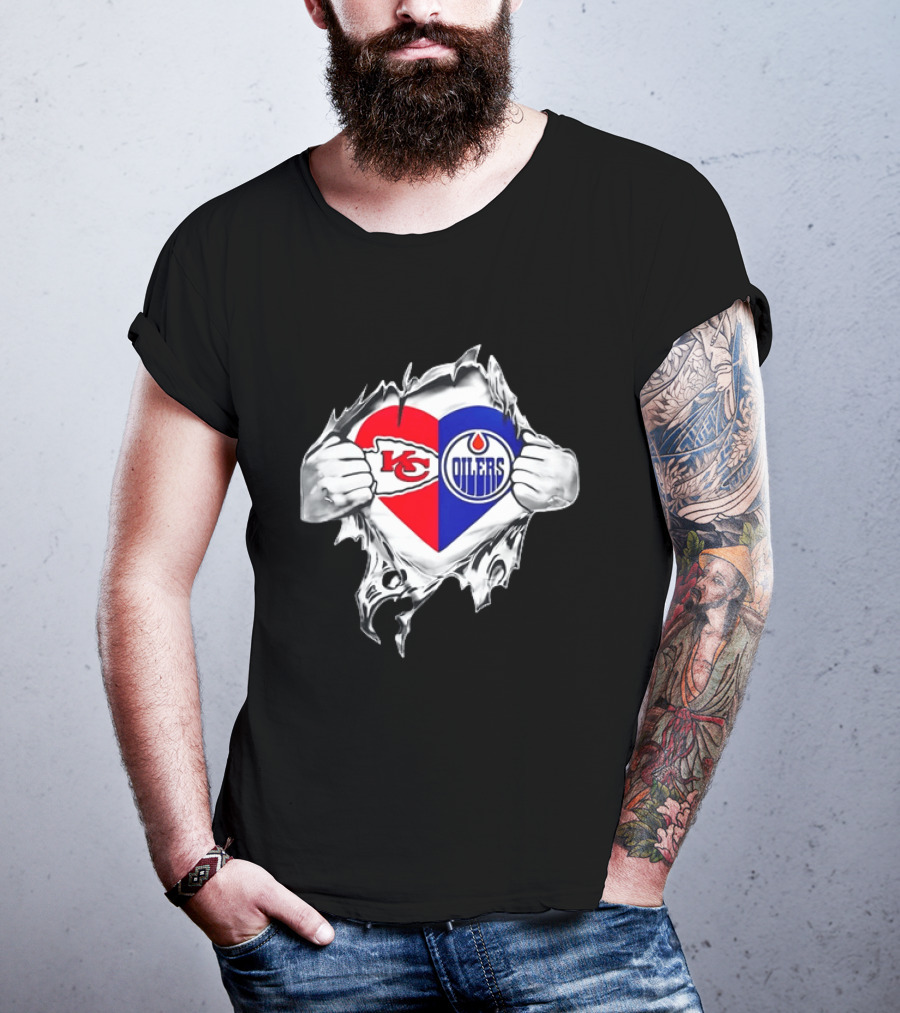 Love Heart KC Chiefs Edmonton Oilers Fusion T-Shirt