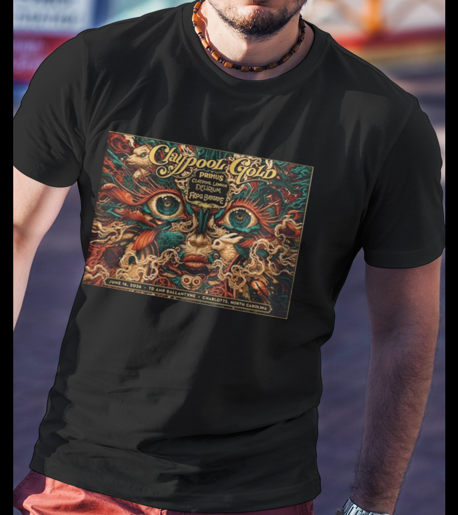 Claypool Gold Primus Claypool Lennon Delirium Frog Brigade Charlotte TD AMP Ballantyne June 16 2026 Event T-Shirt