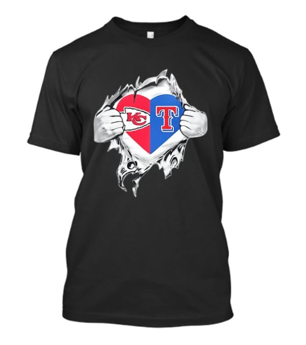 Kansas City Chiefs Texas Rangers Heart Rip Open T-Shirt