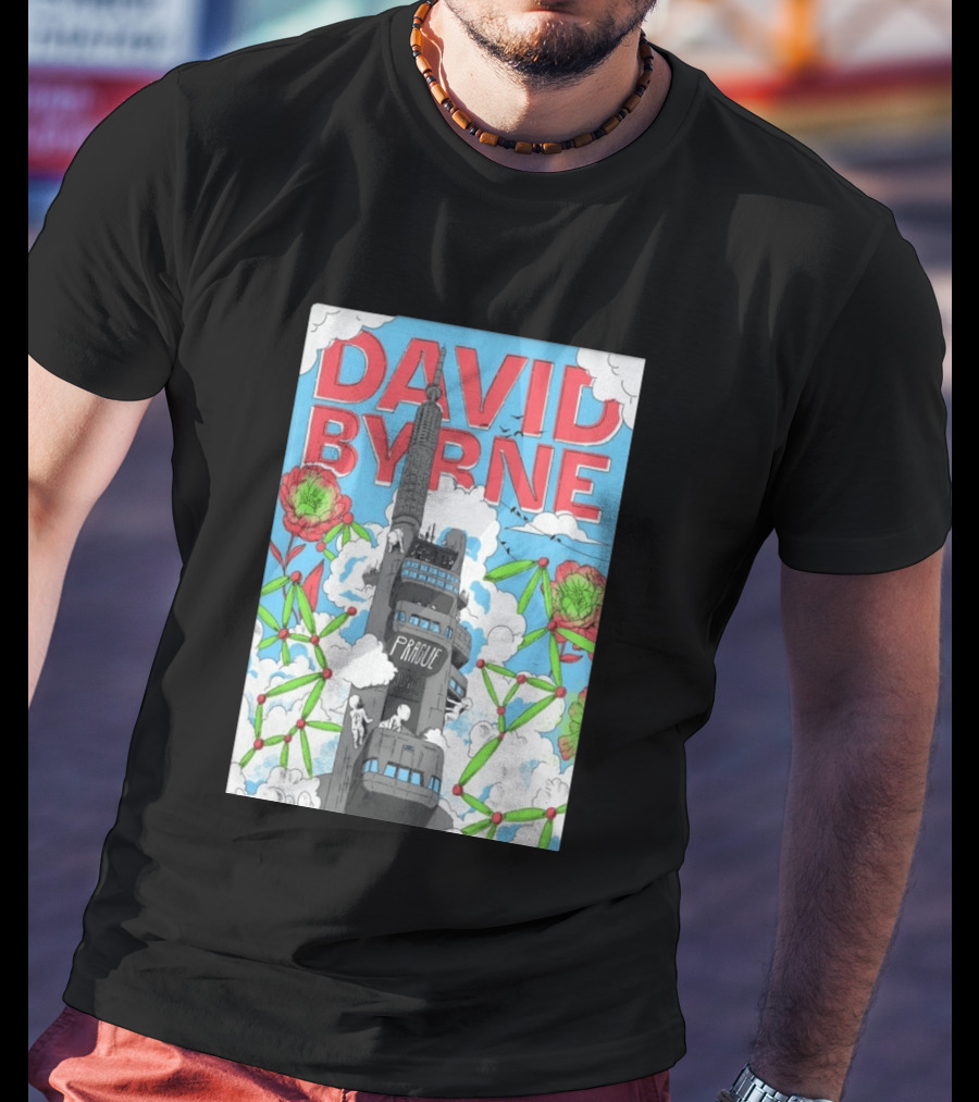 David Byrne Prague June 17 2026 Tour Psychedelic Cityscape T-Shirt
