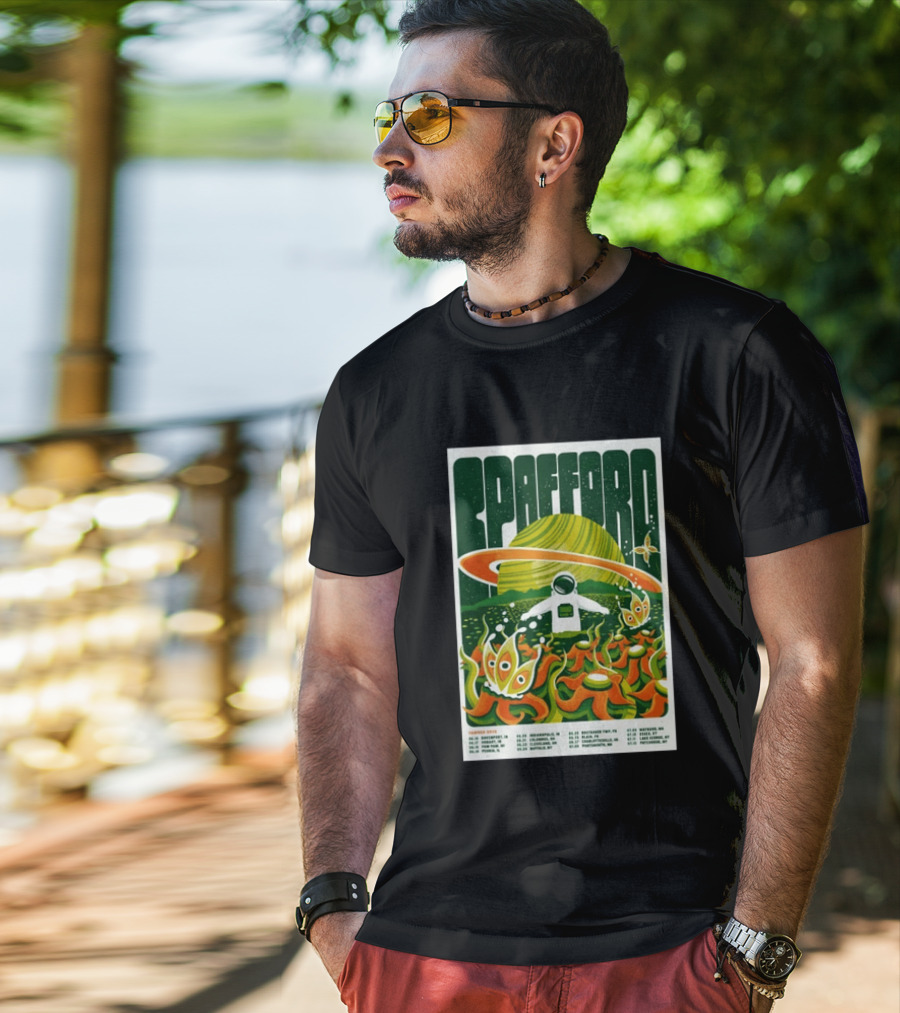 Spafford Summer Tour 26 Space Adventure Psychedelic Alien Astronaut Concert Dates And Locations T-Shirt
