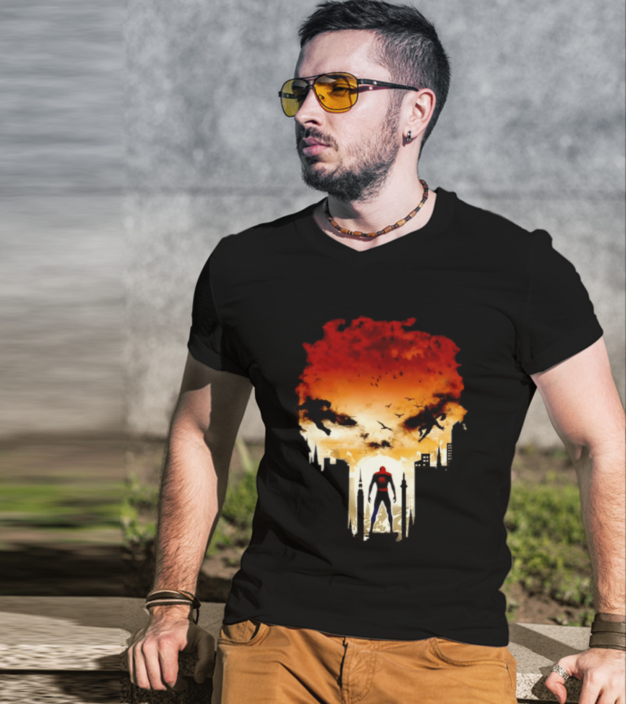 Spider Man Hulk Wolverine Marvel Superheroes Cityscape Action Scene T-Shirt