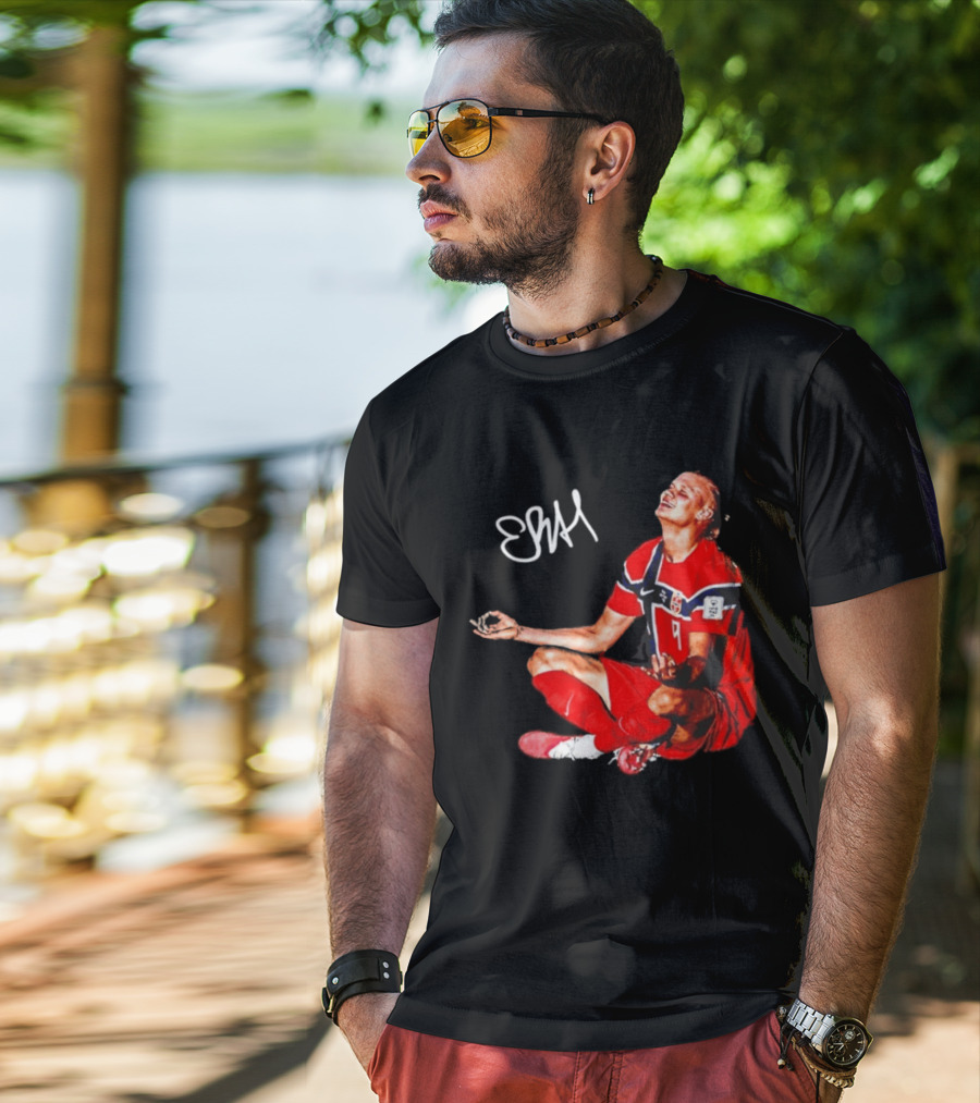 Erling Haaland Norway Football Meditation Pose Signature T-Shirt