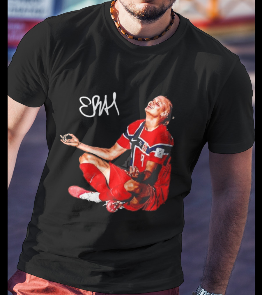 Erling Haaland Norway Football Meditation Pose Signature T-Shirt