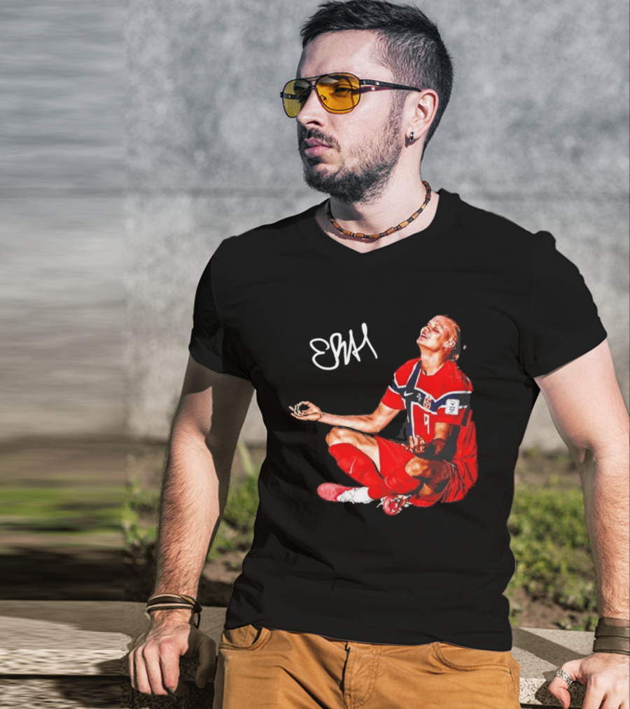 Erling Haaland Norway Football Meditation Pose Signature T-Shirt