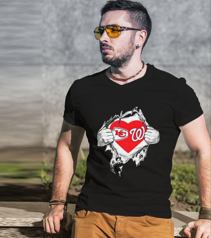 Sport KC Chiefs Washington Nationals Heart Reveal T-Shirt