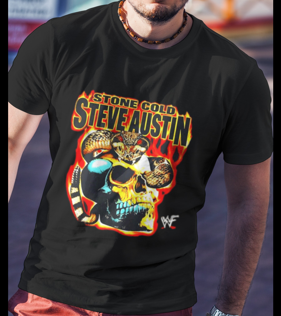 Stone Cold Steve Austin Flaming Skull Snake WWF T-Shirt