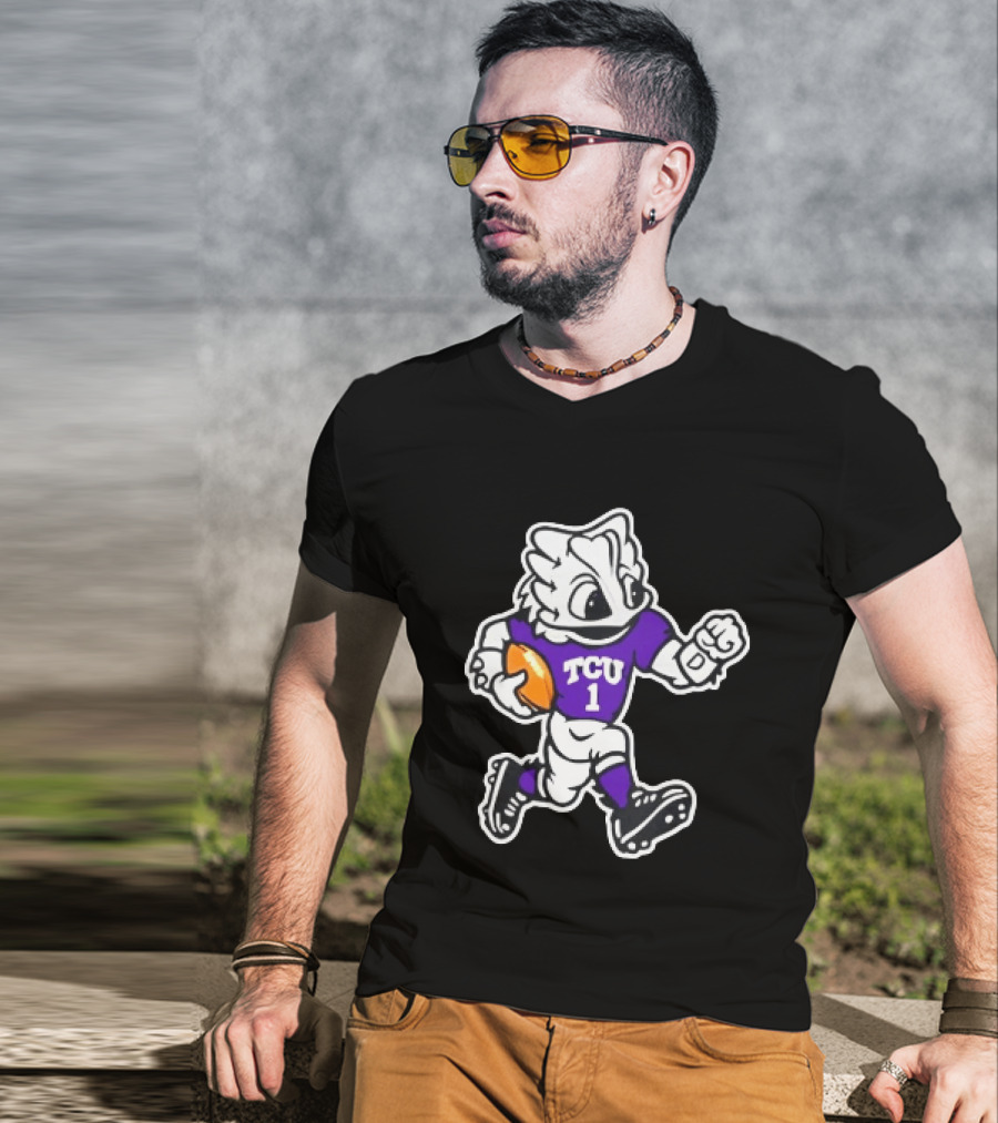 TCU Horned Frog Mascot Running Football TCU 1 Fan Gear T-Shirt