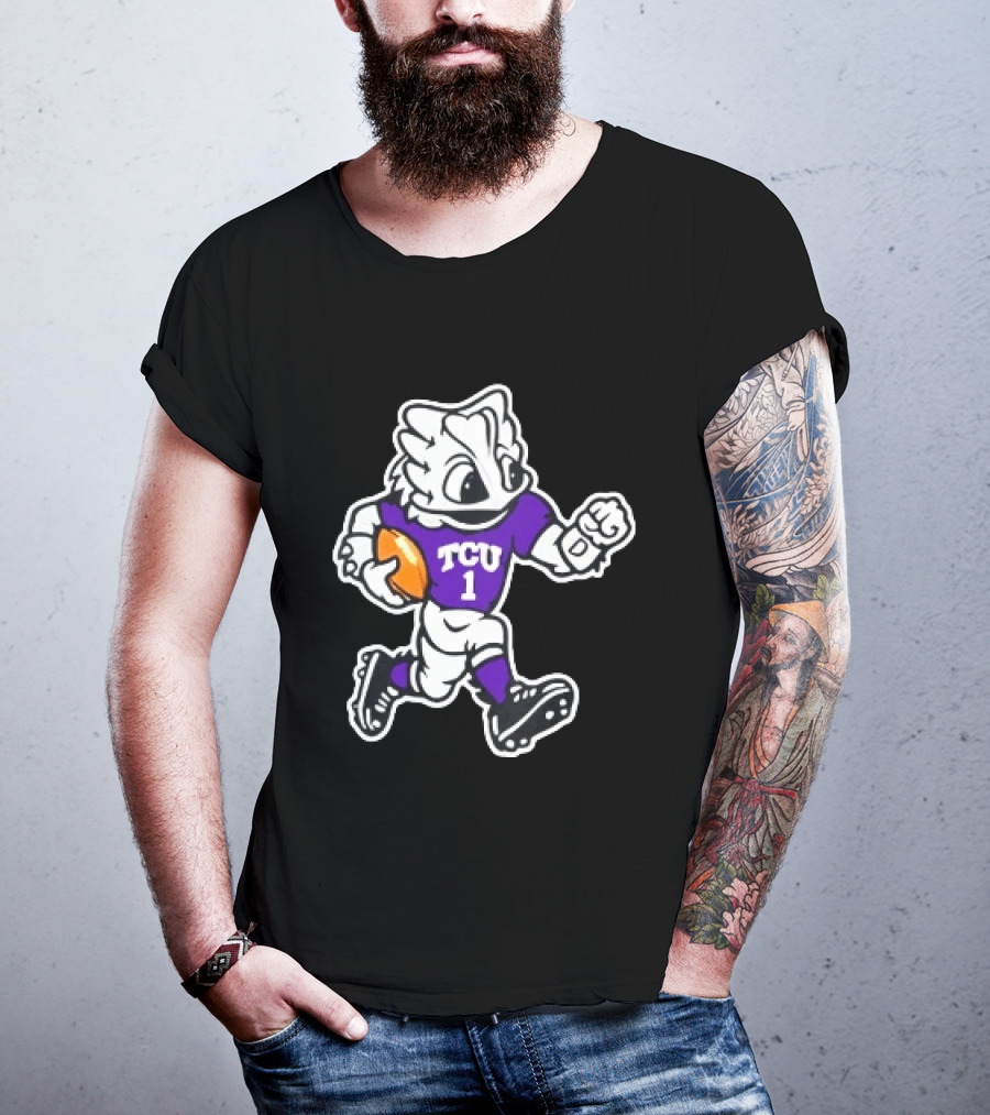 TCU Horned Frog Mascot Running Football TCU 1 Fan Gear T-Shirt