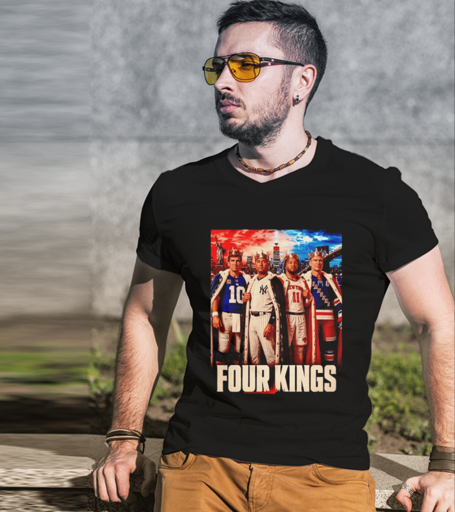 Four Kings New York Giants Yankees Knicks Rangers T-Shirt