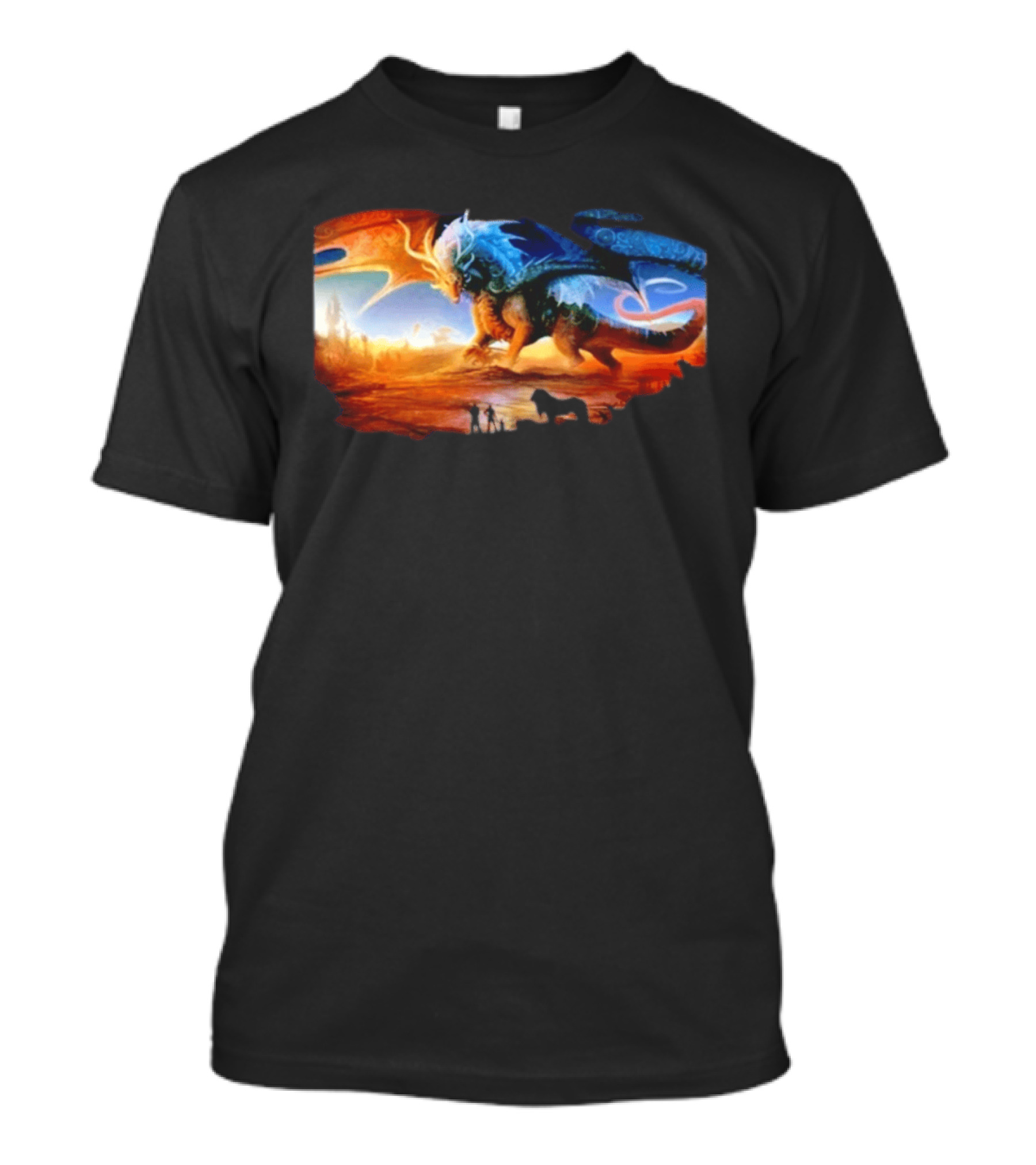 Giant Dragon In Radiant Golden Light With Blue And Orange Wings T-Shirt