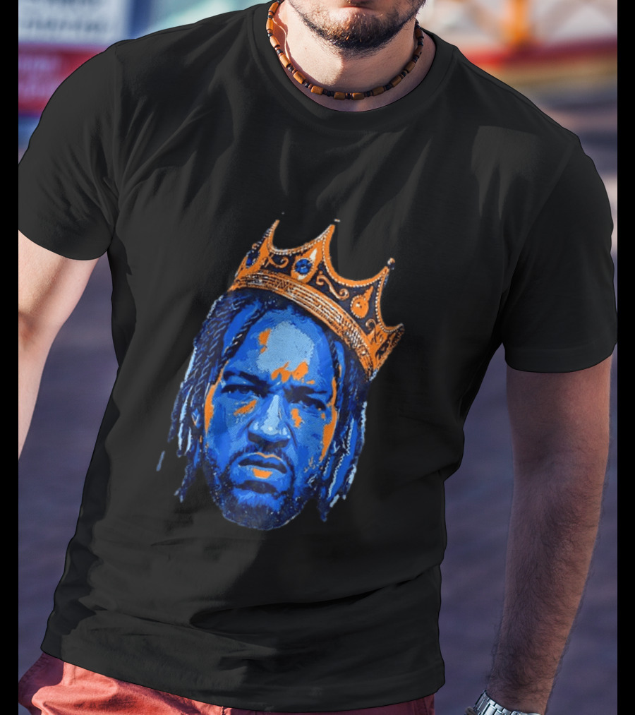 Jalen Brunson New York Knicks King Of New York Orange Crown Blue T-Shirt