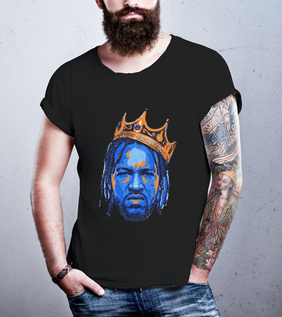 Jalen Brunson New York Knicks King Of New York Orange Crown Blue T-Shirt