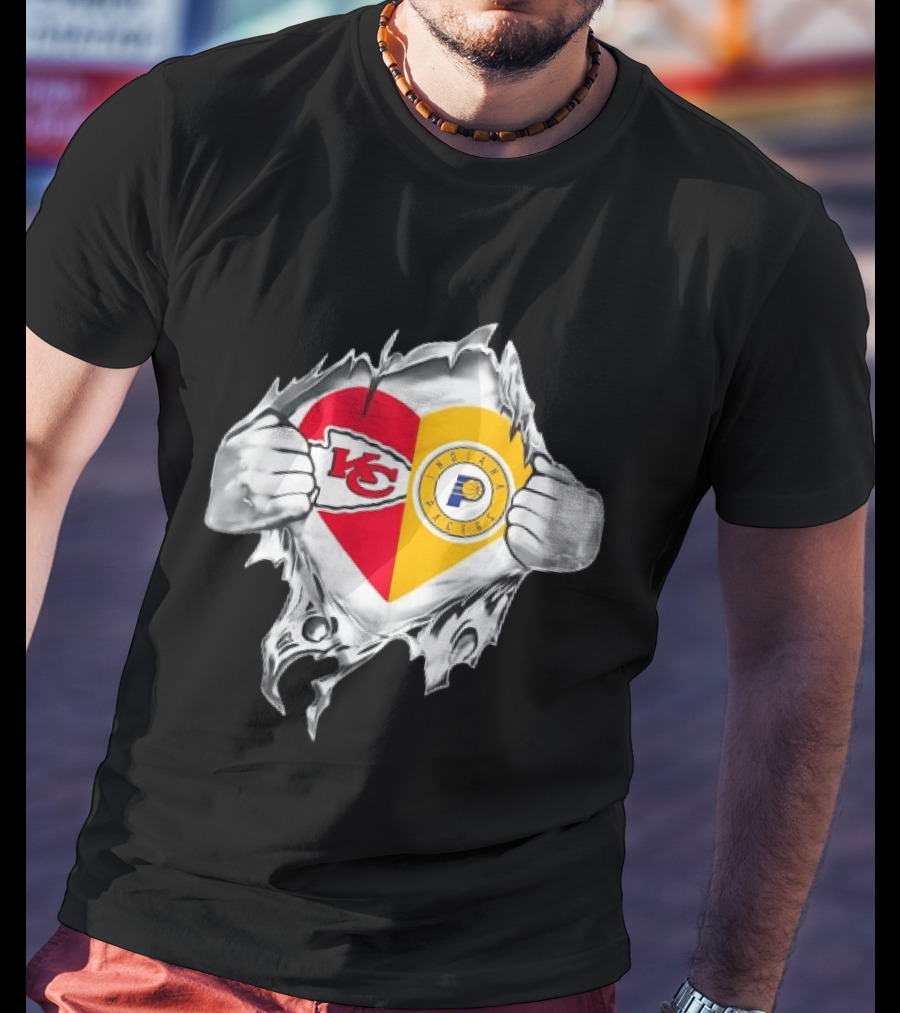 Kansas City Chiefs Indiana Pacers Heart Torn Open T-Shirt