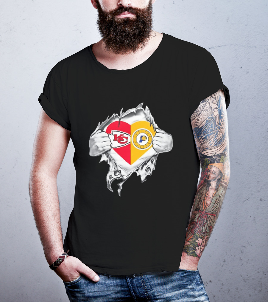 Kansas City Chiefs Indiana Pacers Heart Torn Open T-Shirt