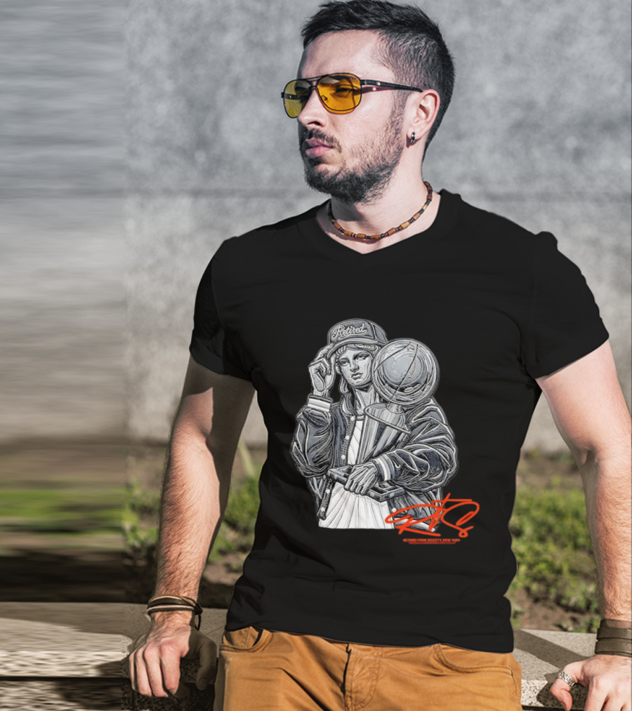 Retired From Society New York Freedom Is A State Of Mind Statue Holding Trophy T-Shirt