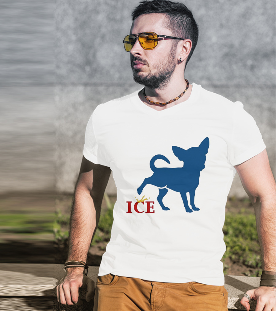 Chihuahua Urinating On ICE Text Representation T-Shirt