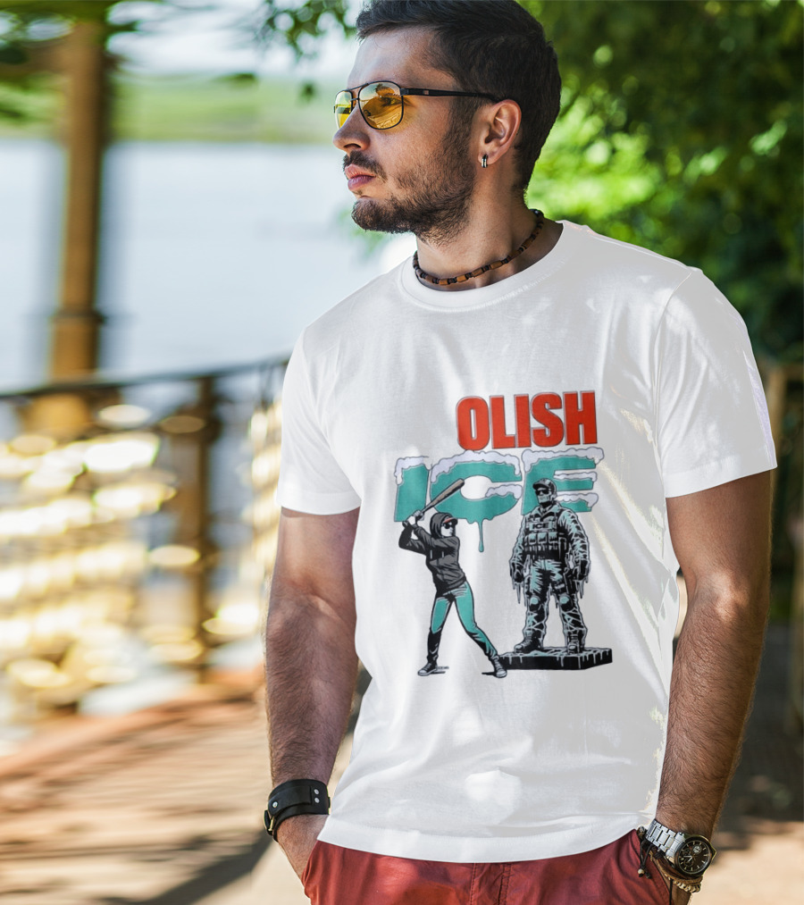 Krime Olish ICE Woman With Baseball Bat Smashing Statue T-Shirt