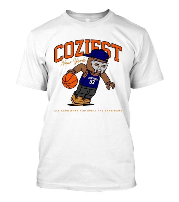 Coziest New York MF DOOM Patrick Ewing Knicks All Caps Basketball Lego T-Shirt