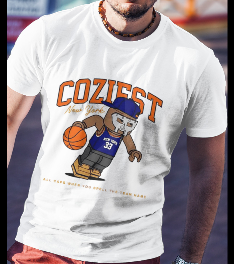 Coziest New York MF DOOM Patrick Ewing Knicks All Caps Basketball Lego T-Shirt