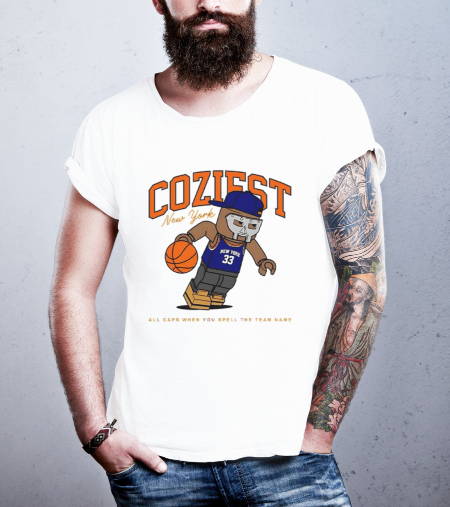 Coziest New York MF DOOM Patrick Ewing Knicks All Caps Basketball Lego T-Shirt