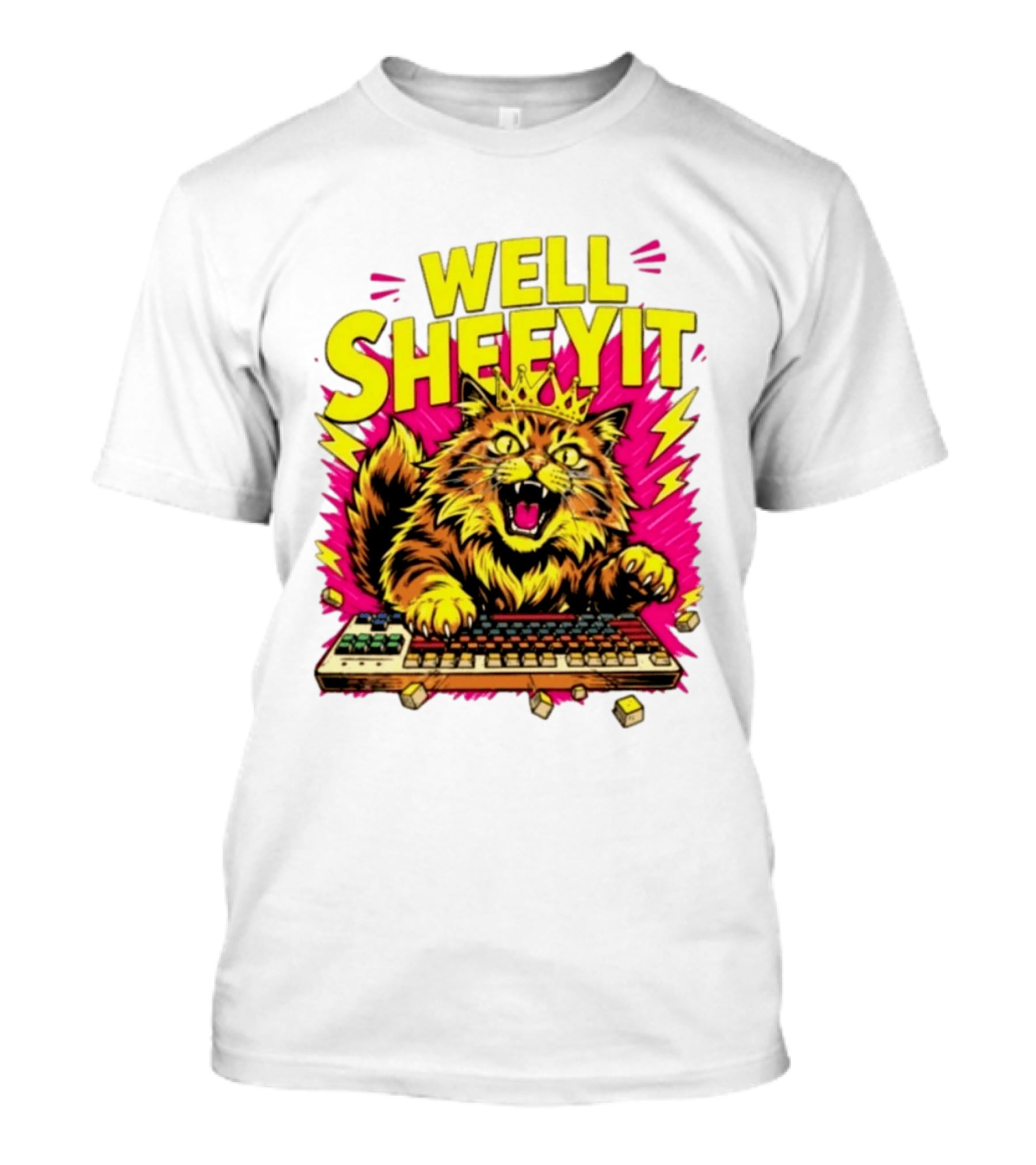 Well Sheeyit Crowned Cat Typing On Keyboard T-Shirt