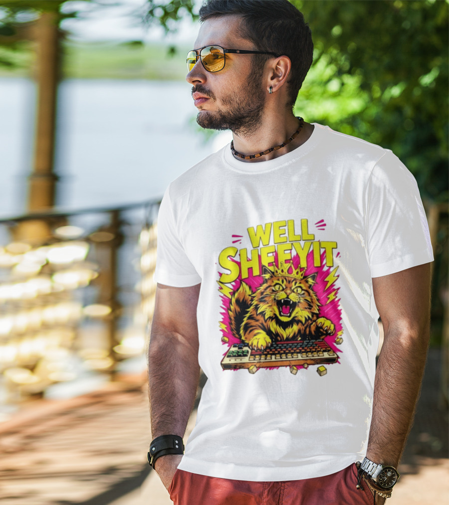 Well Sheeyit Crowned Cat Typing On Keyboard T-Shirt