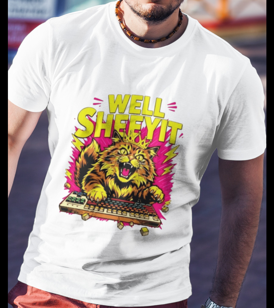 Well Sheeyit Crowned Cat Typing On Keyboard T-Shirt