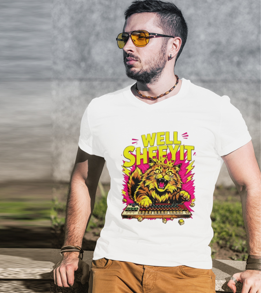 Well Sheeyit Crowned Cat Typing On Keyboard T-Shirt