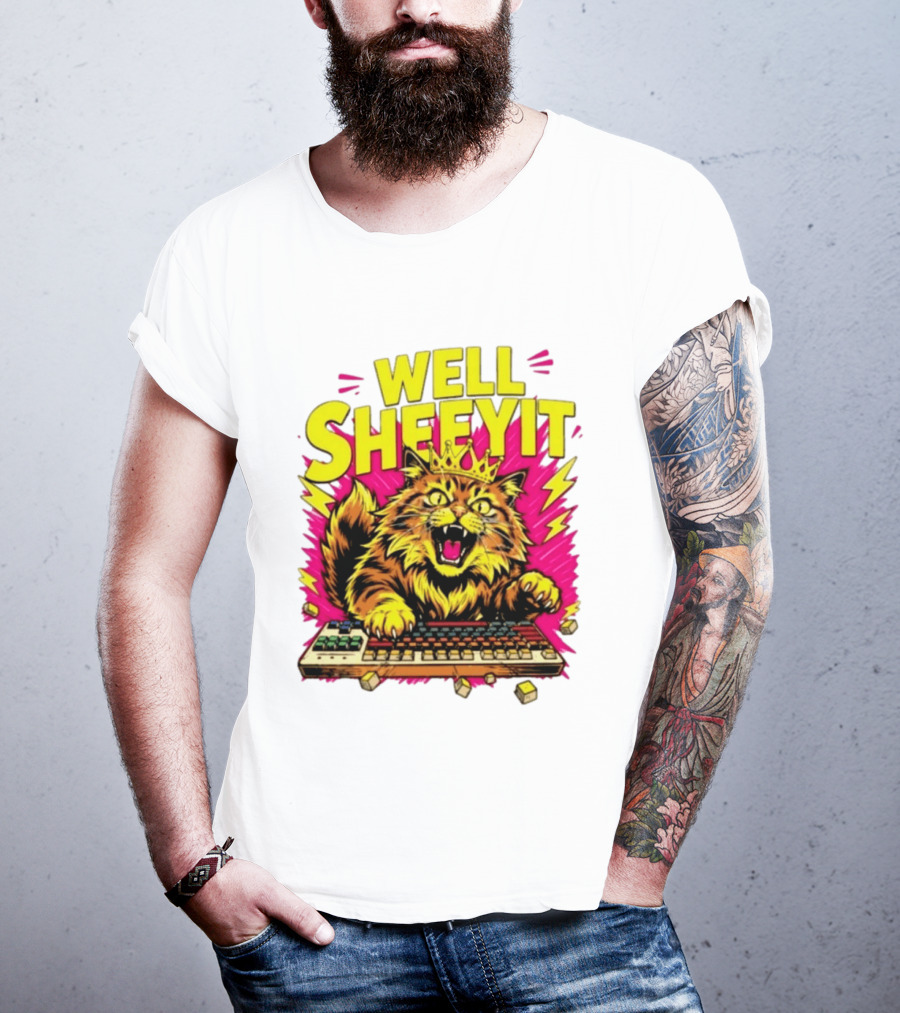 Well Sheeyit Crowned Cat Typing On Keyboard T-Shirt