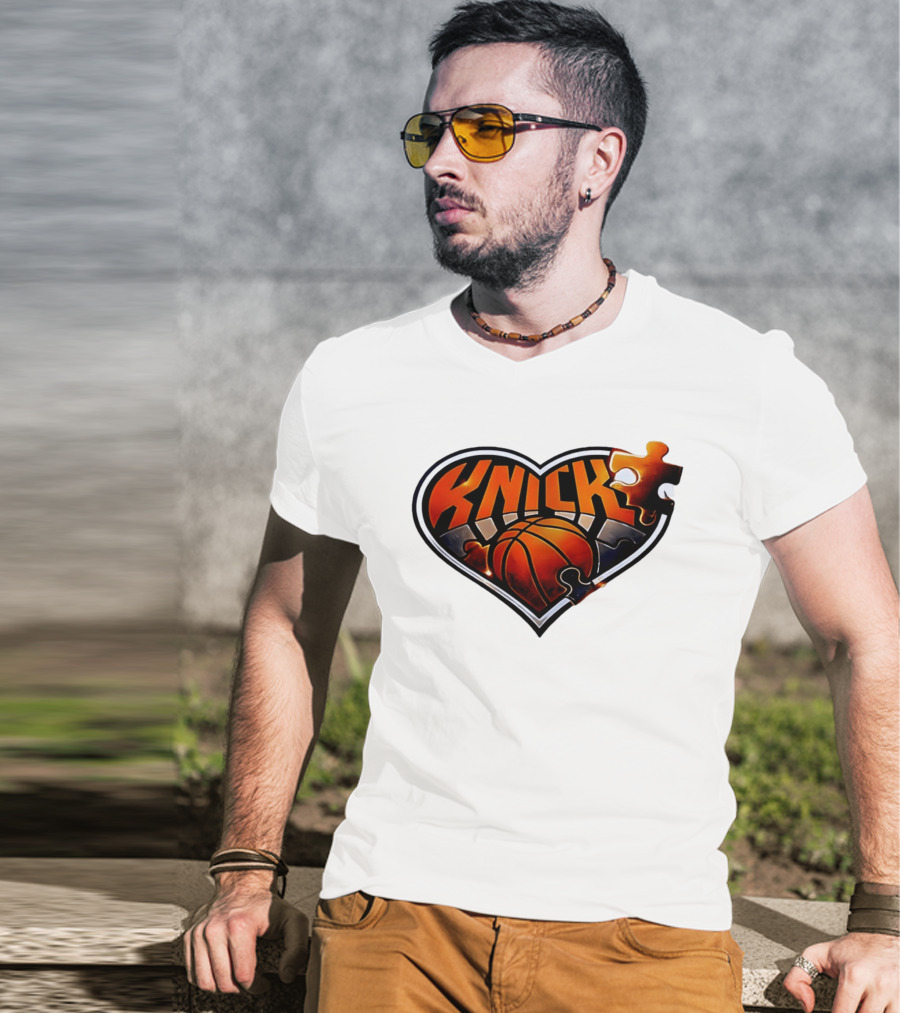 New York Knicks Puzzle Basketball Heart T-Shirt