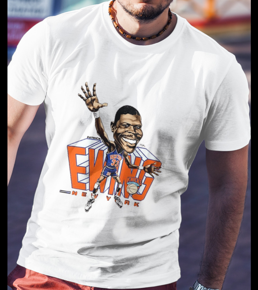 Patrick Ewing New York Knicks NBA Caricature Basketball Legend T-Shirt