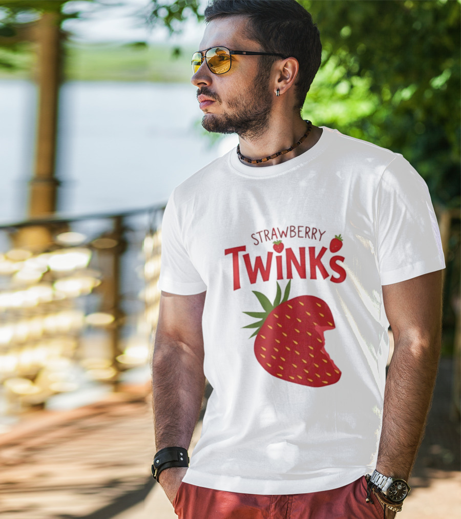 Strawberry Twinks Fruit Snack Pun Playful Bite T-Shirt