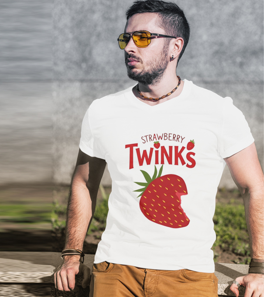 Strawberry Twinks Fruit Snack Pun Playful Bite T-Shirt
