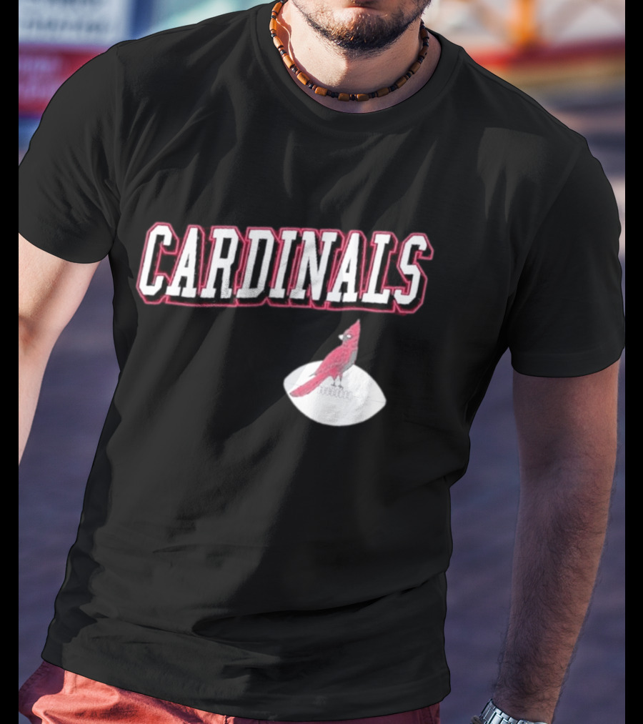 Arizona Cardinals Black Text With Cardinal On Football T-Shirt