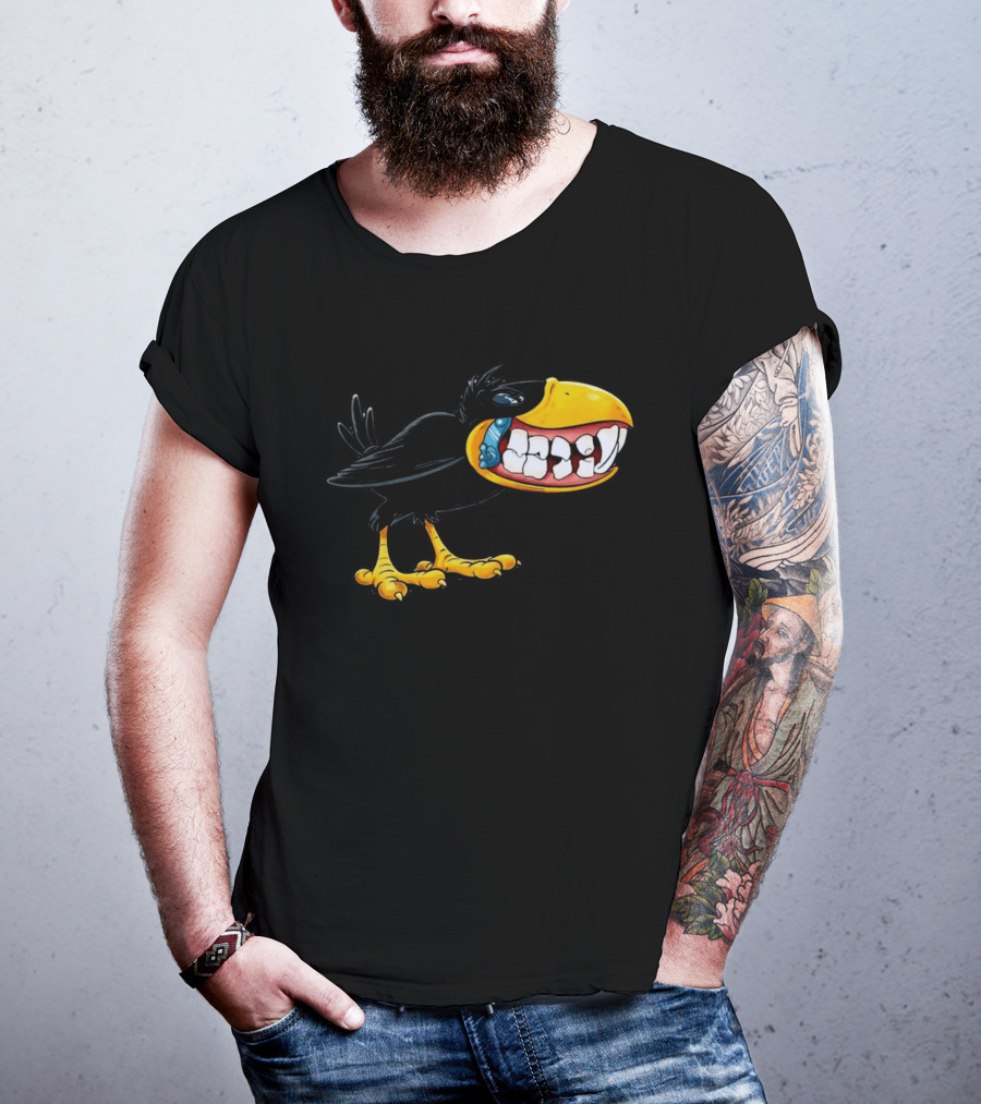 Crow With Huge Teeth Cartoon Blue Phone Green T-Shirt