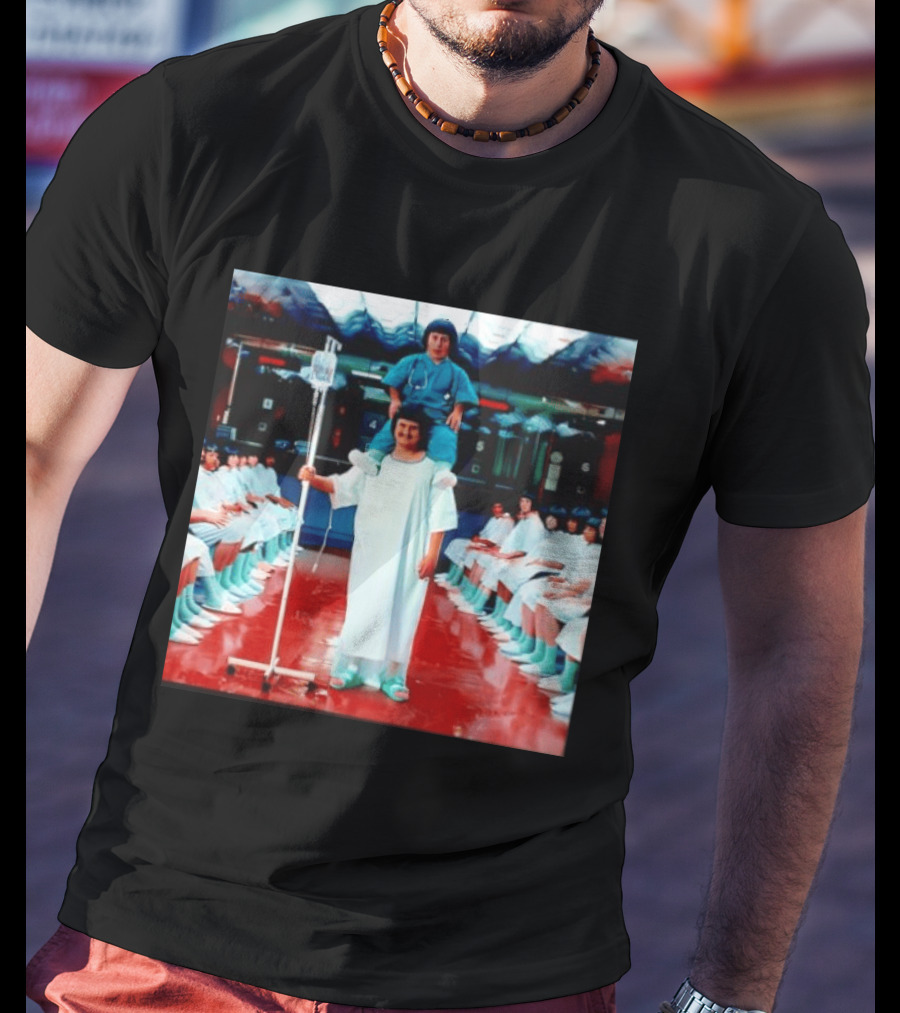 Doctor Riding On Patient Shoulders Hospital Room Surrealism T-Shirt