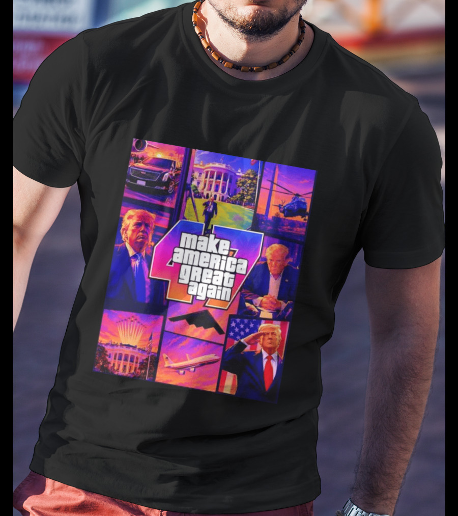 Make America Great Again GTA 47 Parody Trump White House Military Aircraft Montage T-Shirt