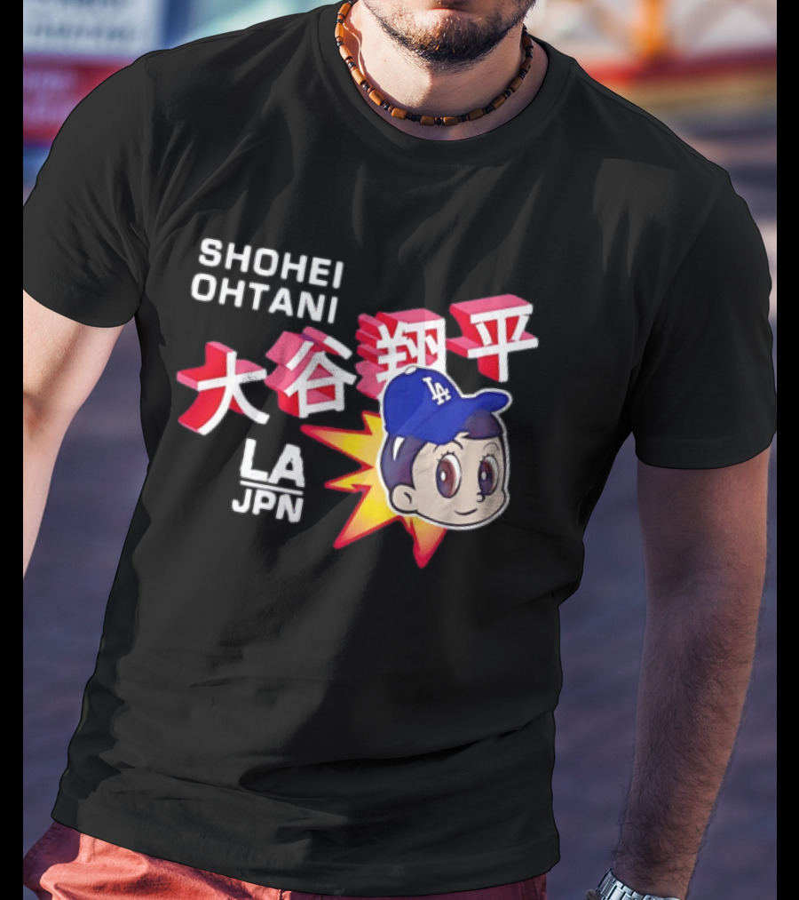 Shohei Ohtani Cartoon LA Dodgers JPN Kanji Characters T-Shirt