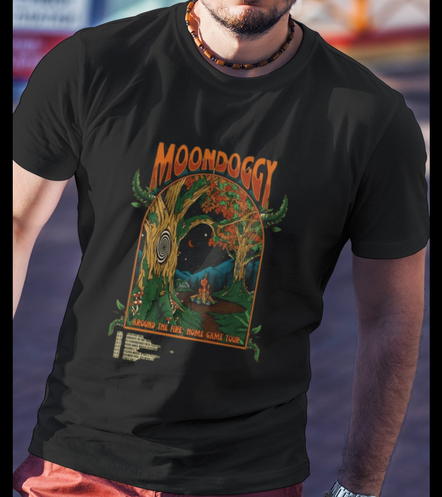 Moondoggy Around The Fire Home Game Tour 2026 Psychedelic Forest Campfire T-Shirt