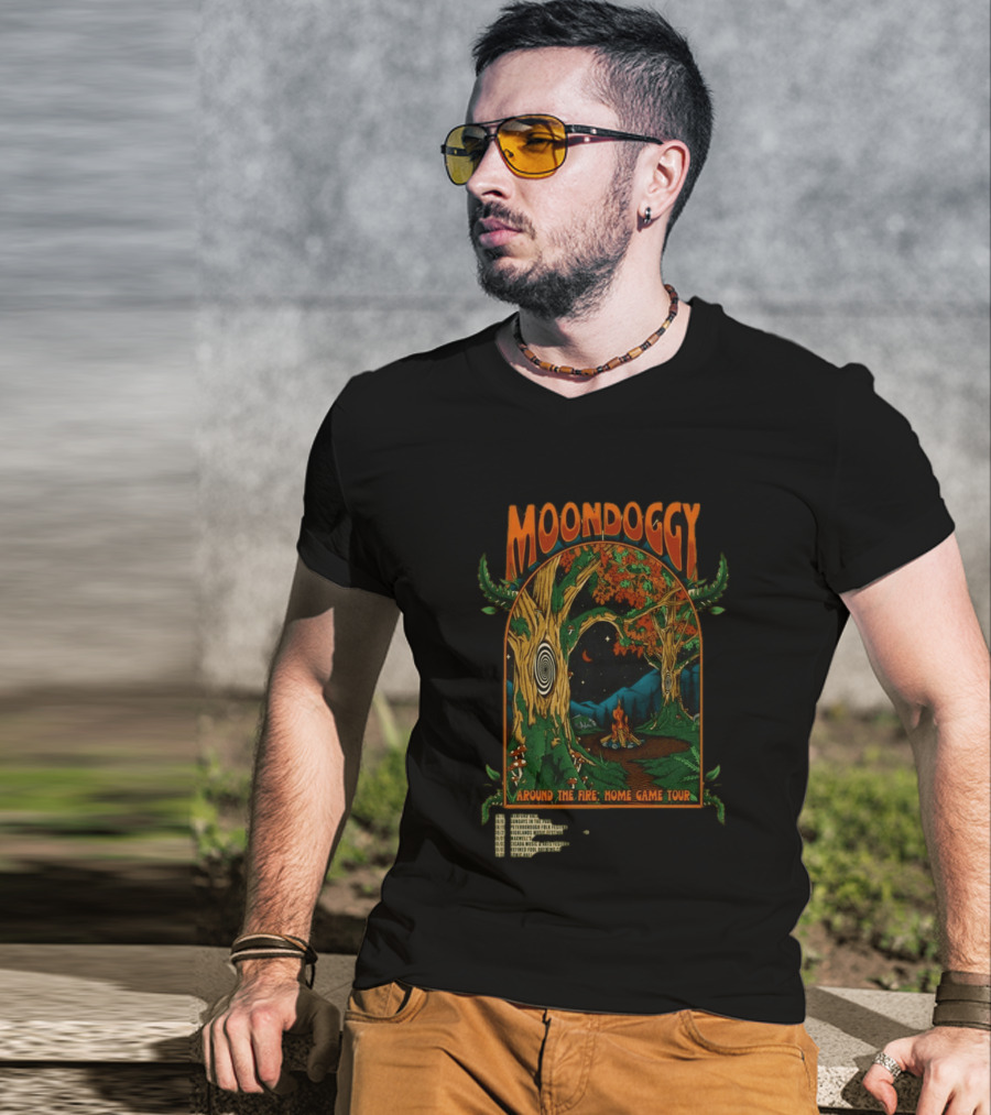 Moondoggy Around The Fire Home Game Tour 2026 Psychedelic Forest Campfire T-Shirt