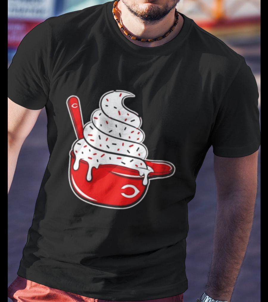 Cincinnati Reds Ice Cream Helmet With Sprinkles And Spoon T-Shirt