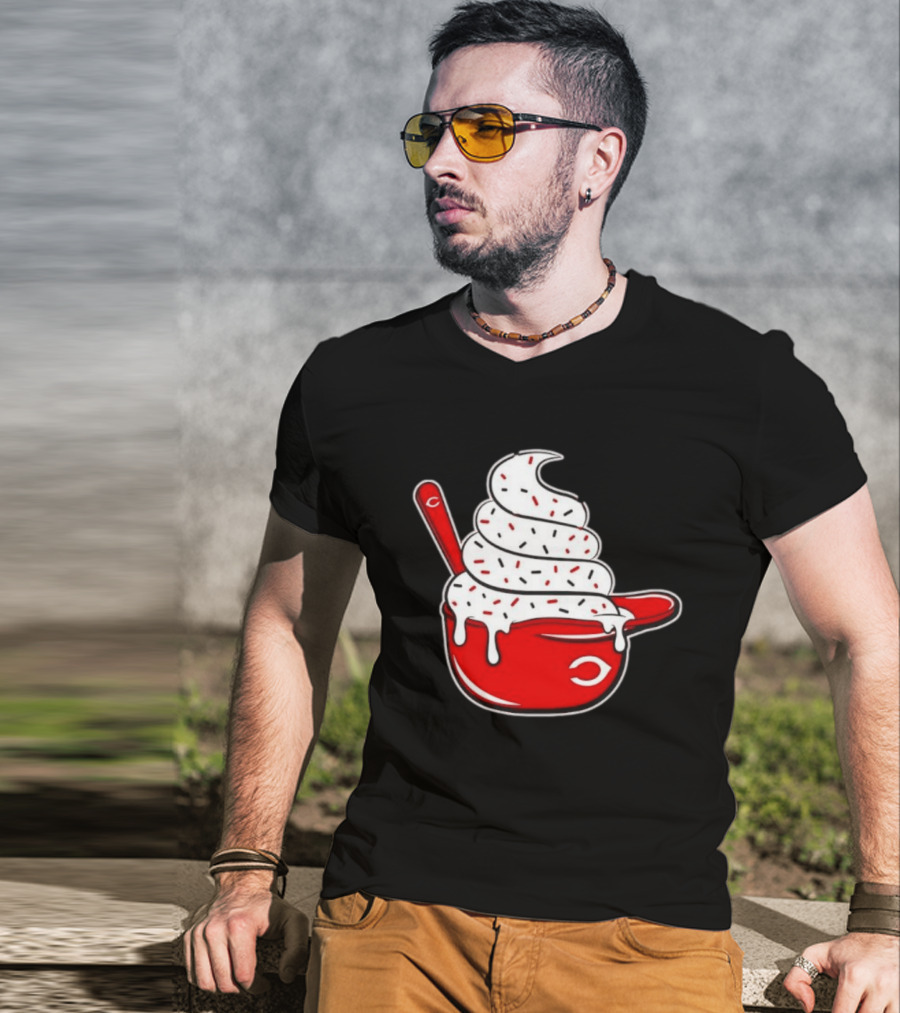 Cincinnati Reds Ice Cream Helmet With Sprinkles And Spoon T-Shirt