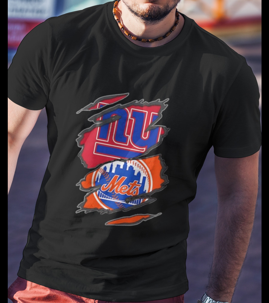 New York Giants New York Mets Ripped Reveal Football Baseball T-Shirt