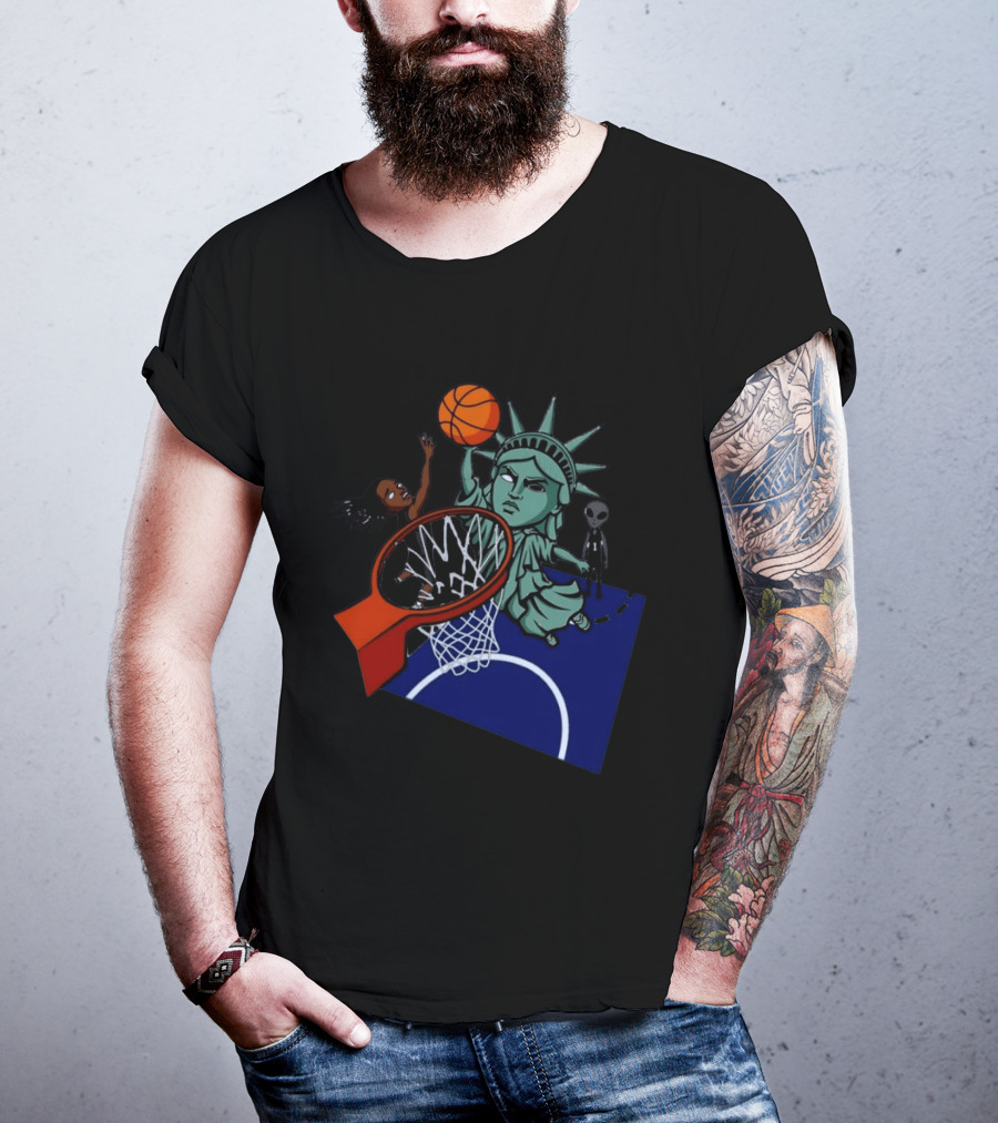 Statue Of Liberty Basketball Dunk With Alien And Athlete Joe Maracic T-Shirt