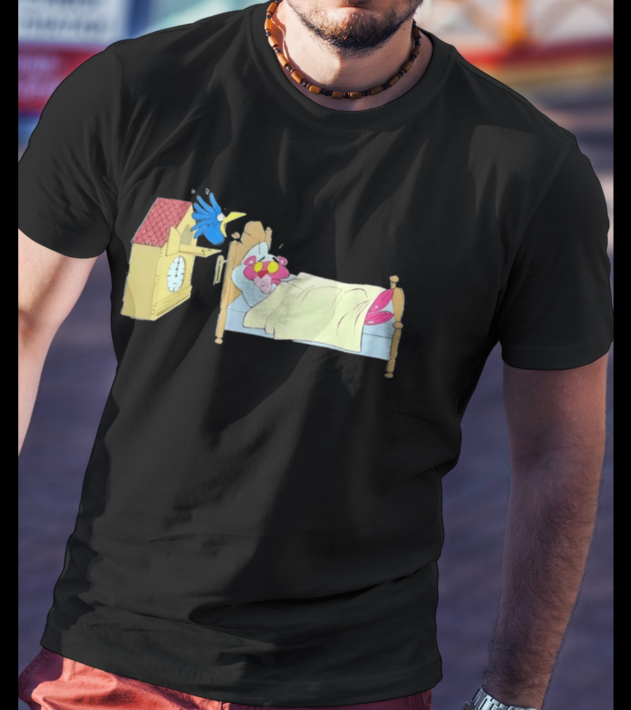 Onlyretro Pink Panther Startled Awake By Cuckoo Surprise T-Shirt